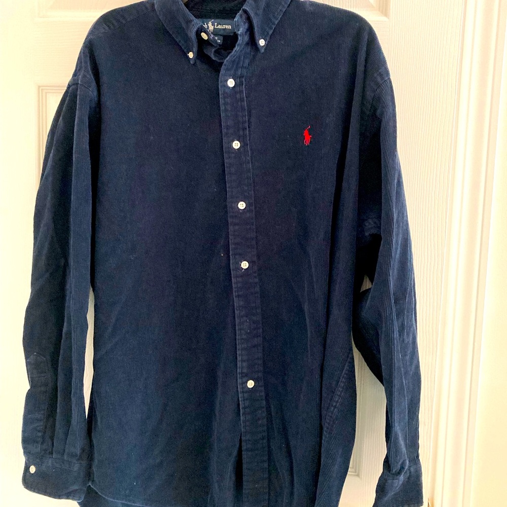 Vintage Polo Ralph Lauren Blaire Corduroy Navy Blue Button Up Shirt Men's